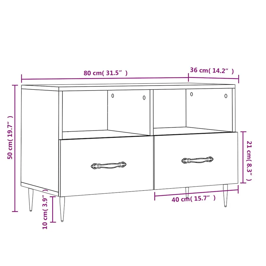 Meuble TV Gris béton 80x36x50 cm Bois d'ingénierie - 12