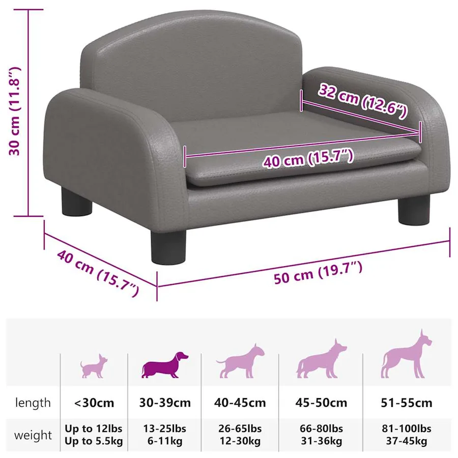 Lit pour chien gris 50x40x30 cm similicuir - 7