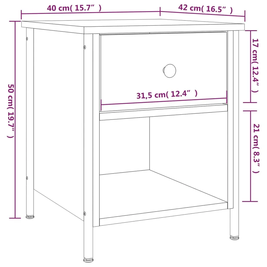 Table de chevet chêne sonoma 40x42x50 cm bois d'ingénierie - 11