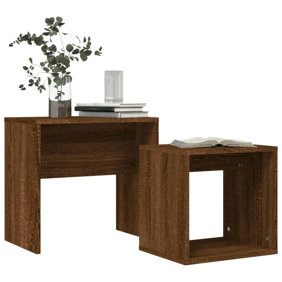 Tables basses gigognes 2 pcs chêne marron bois d'ingénierie - 3