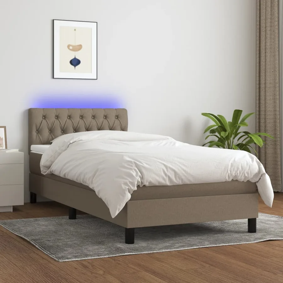 Sommier à lattes de lit avec matelas LED Taupe 90x190 cm Tissu