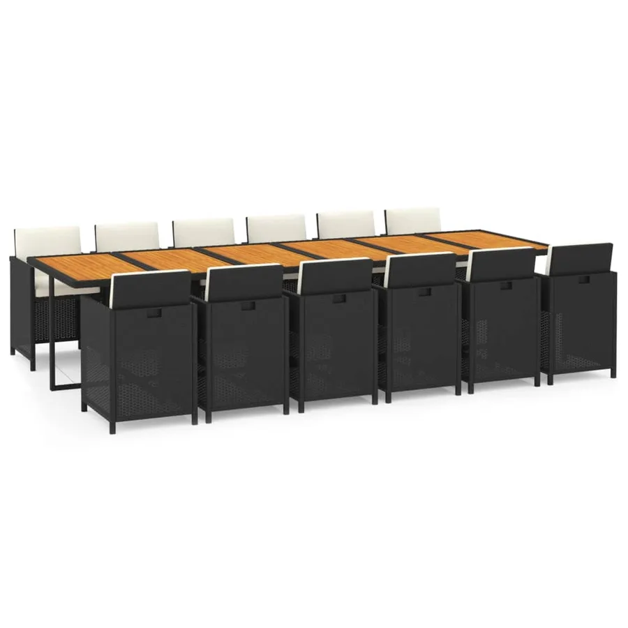 Ensemble à manger de jardin coussins 13 pcs Résine tressée Noir - 2