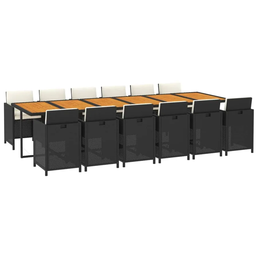 Ensemble à manger de jardin coussins 13 pcs Résine tressée Noir - 3