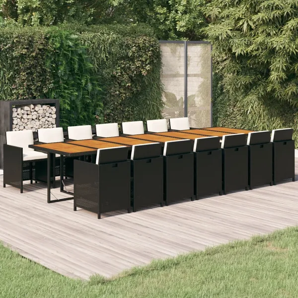 Ensemble à manger de jardin 15 pcs coussins noir résine tressée
