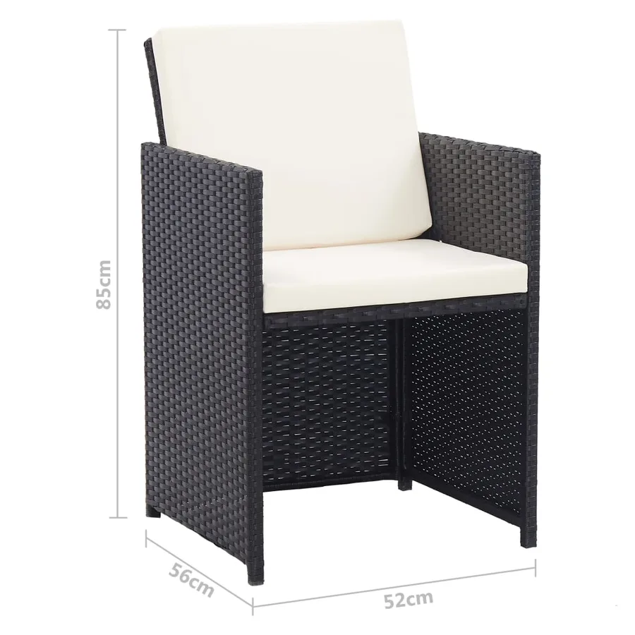 Ensemble à manger d'extérieur 17 pcs avec coussins Rotin Noir - 14
