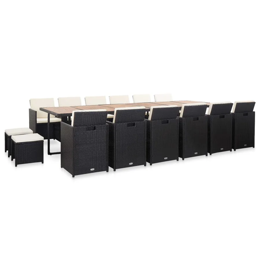 Ensemble à manger d'extérieur 17 pcs avec coussins Rotin Noir - 2