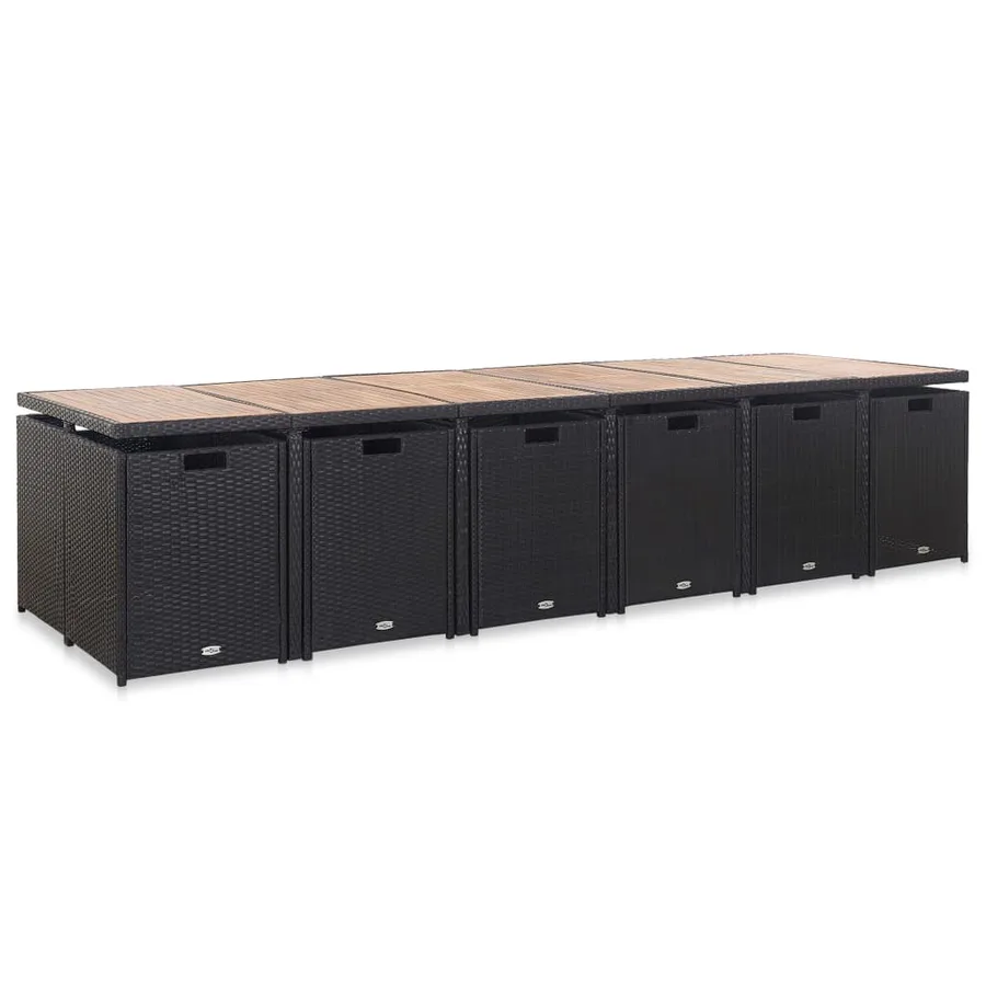 Ensemble à manger d'extérieur 17 pcs avec coussins Rotin Noir - 3