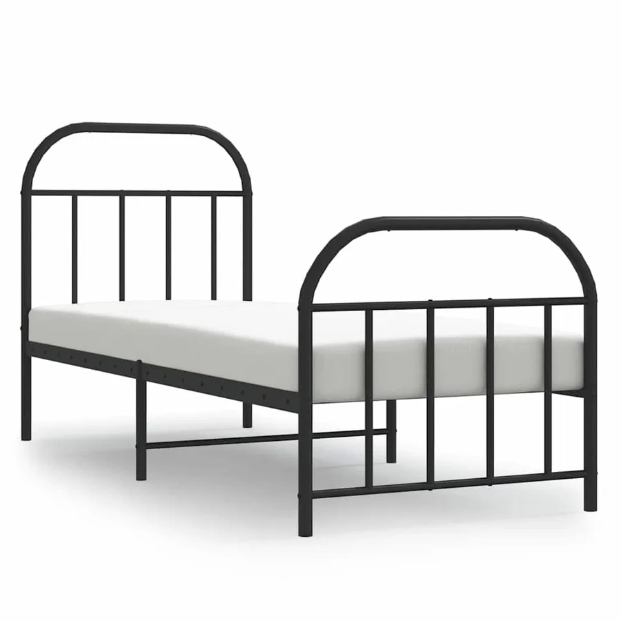 Cadre de lit métal sans matelas avec pied de lit noir 75x190 cm - 2