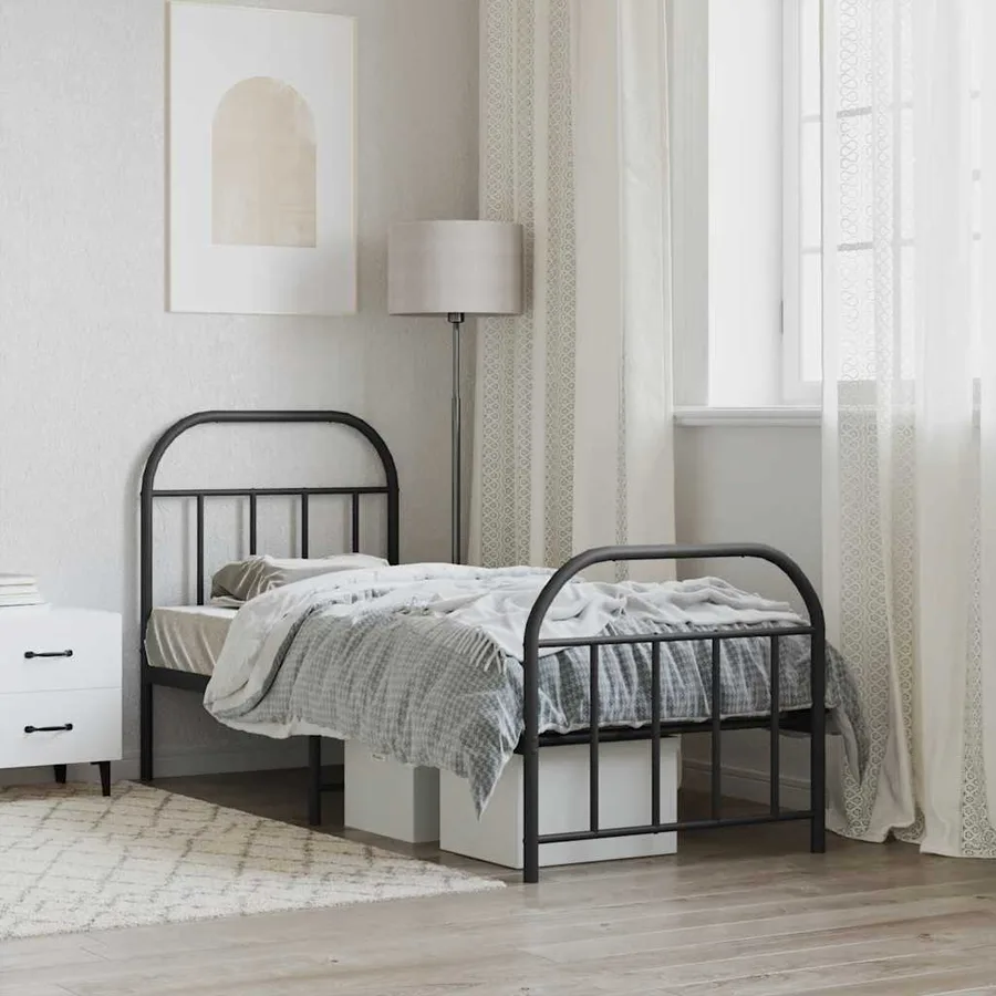 Cadre de lit métal sans matelas avec pied de lit noir 75x190 cm - 4