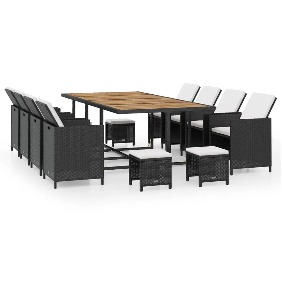 Ensemble à manger d'extérieur 13pcs Rotin et bois d'acacia Noir - 2