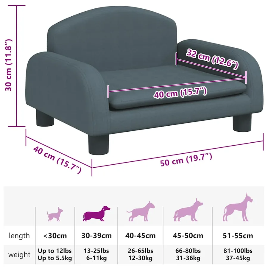 Lit pour chien gris foncé 50x40x30 cm tissu - 7