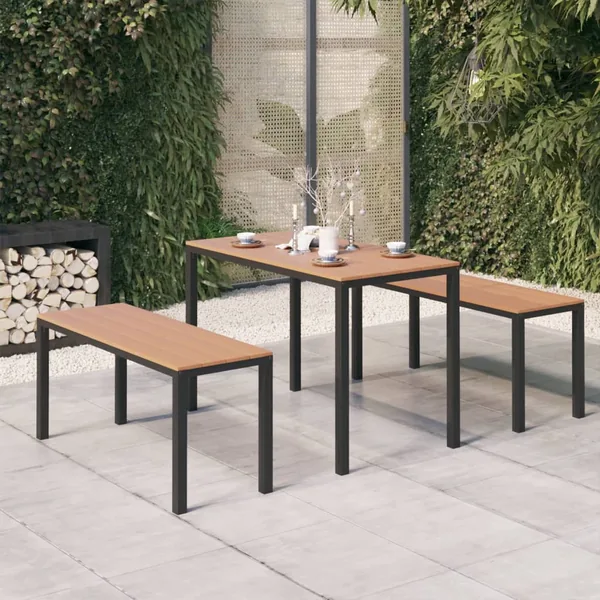 Ensemble à manger de jardin 3 pcs acier et WPC marron et noir