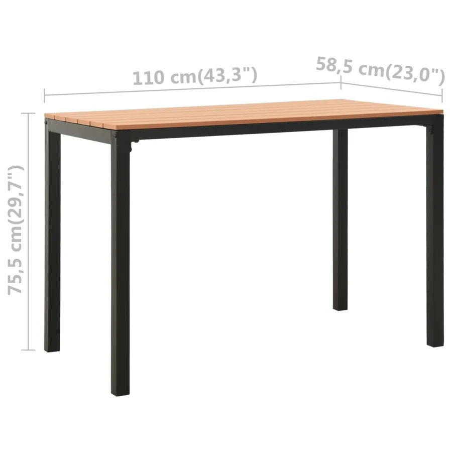 Ensemble à manger de jardin 3 pcs acier et WPC marron et noir - 11