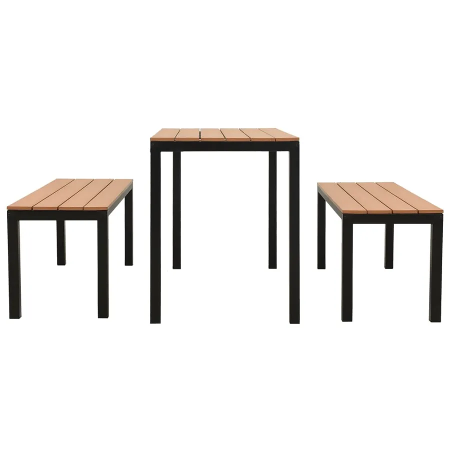 Ensemble à manger de jardin 3 pcs acier et WPC marron et noir - 3