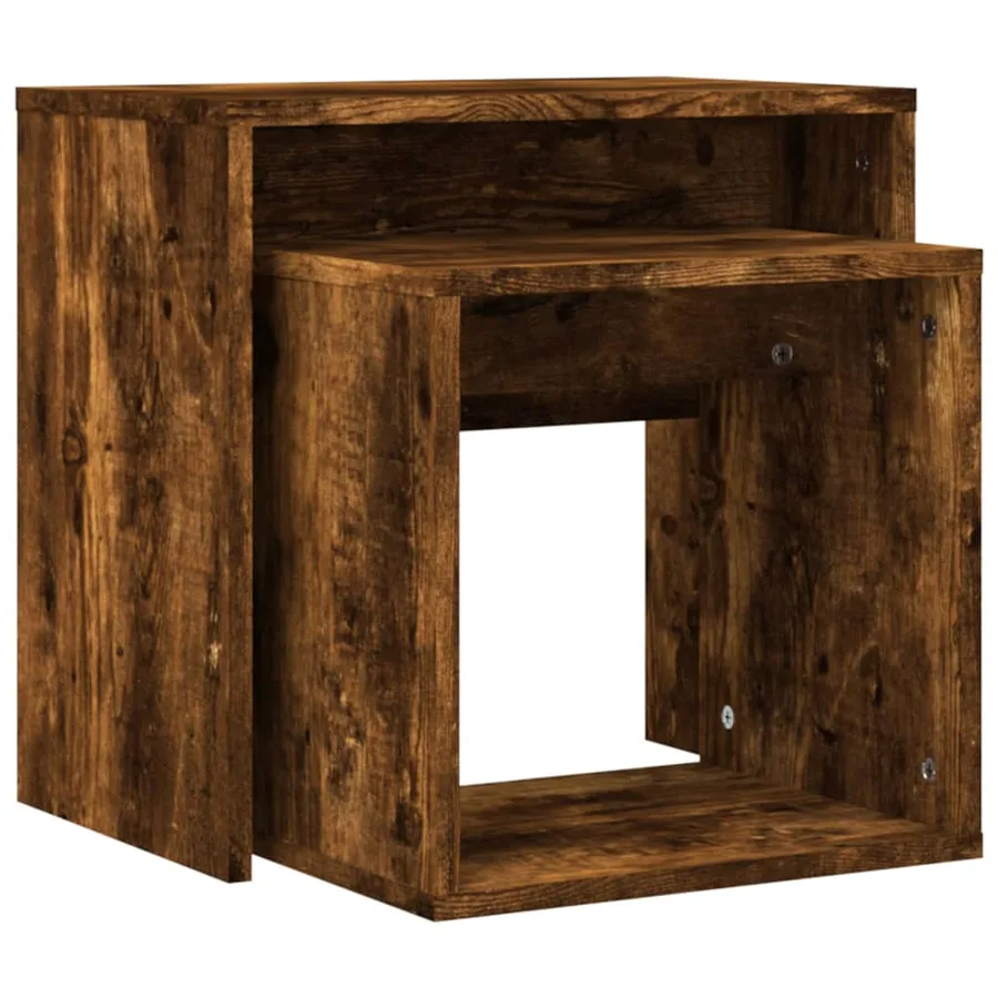 Tables basses gigognes 2 pcs chêne fumé bois d'ingénierie - 7
