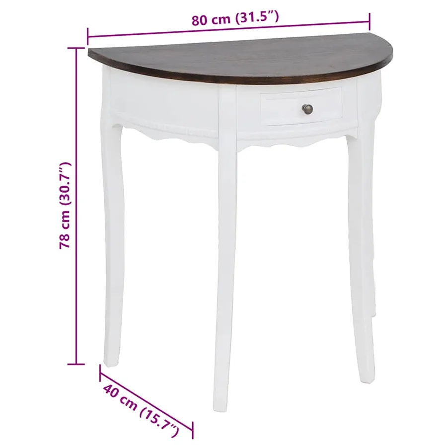 Table console avec tiroir et dessus de table marron Demi-ronde - 4