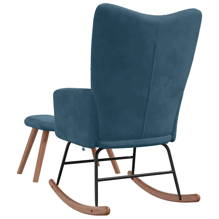 Chaise à bascule avec tabouret en velours bleu - 5