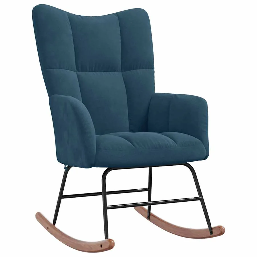 Chaise à bascule avec tabouret en velours bleu - 6