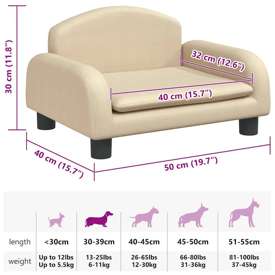 Lit pour chien crème 50x40x30 cm tissu - 7