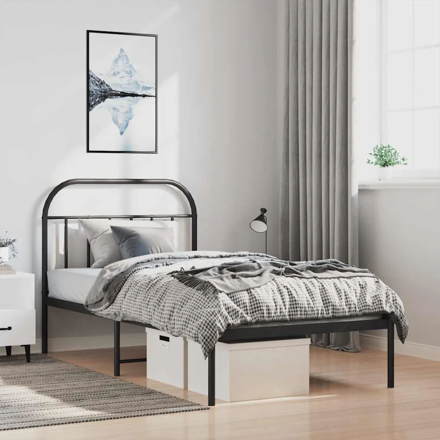 Cadre de lit métal sans matelas avec tête de lit noir 100x190cm