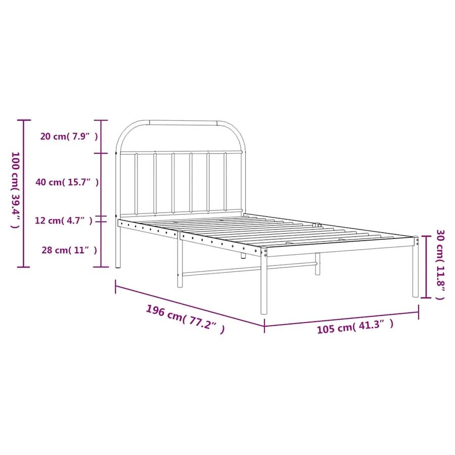 Cadre de lit métal sans matelas avec tête de lit noir 100x190cm - 10