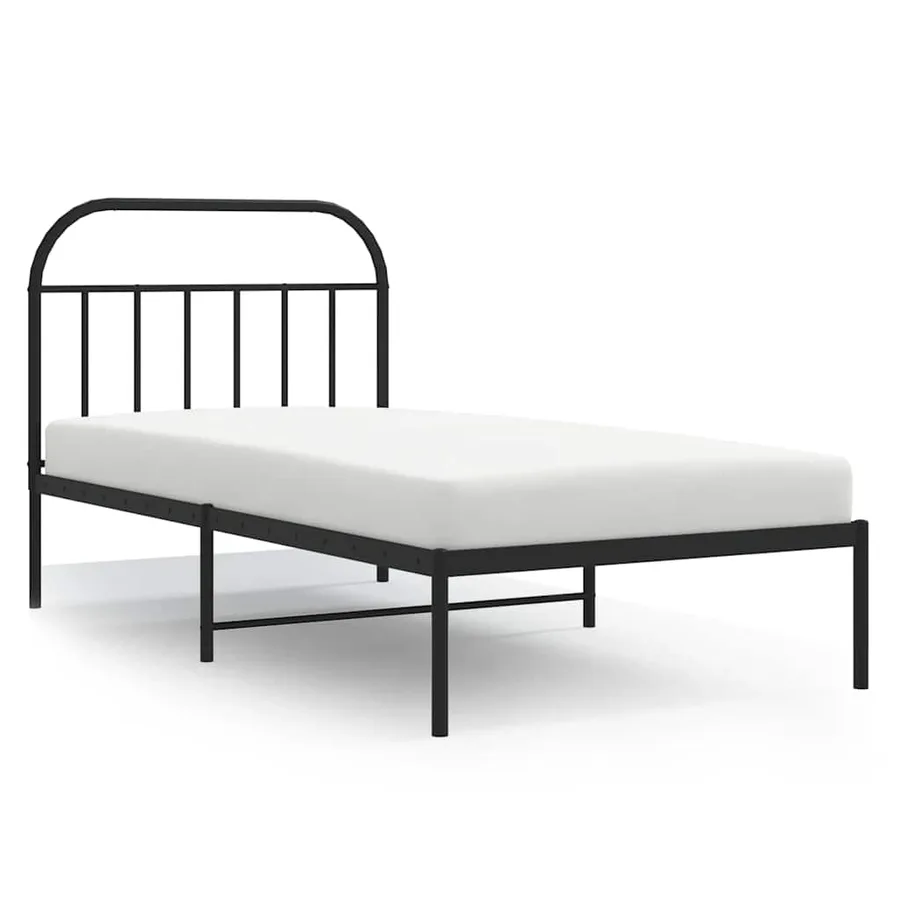 Cadre de lit métal sans matelas avec tête de lit noir 100x190cm - 2