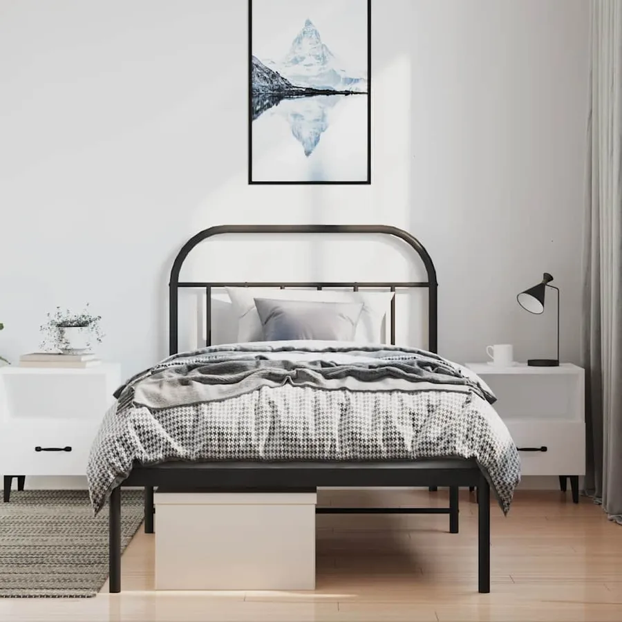 Cadre de lit métal sans matelas avec tête de lit noir 100x190cm - 4