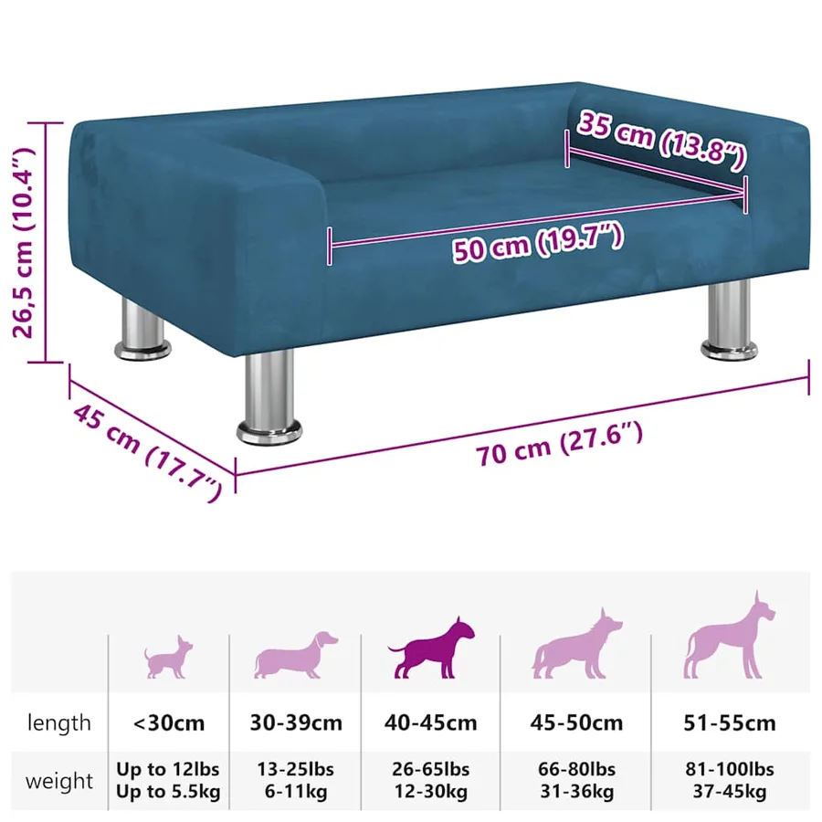 Lit pour chien bleu 70x45x26,5 cm velours - 7