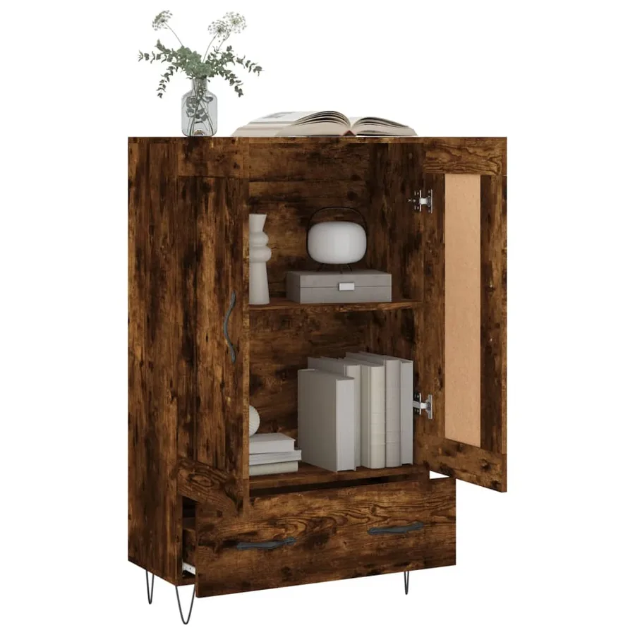 Buffet haut chêne fumé 69,5x31x115 cm bois d'ingénierie - 4