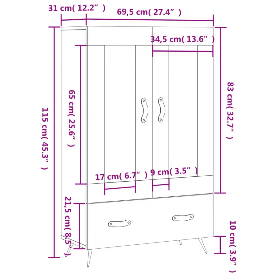 Buffet haut blanc 69,5x31x115 cm bois d'ingénierie - 13