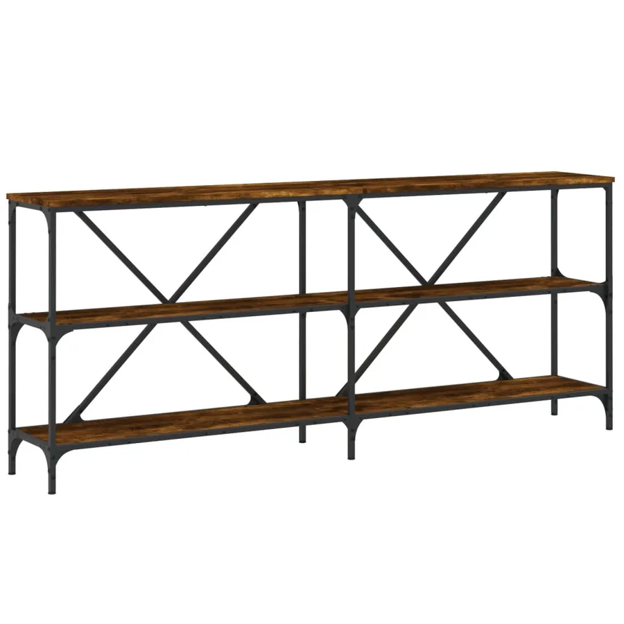 Table console chêne fumé 180x30x75 cm bois d'ingénierie et fer - 2