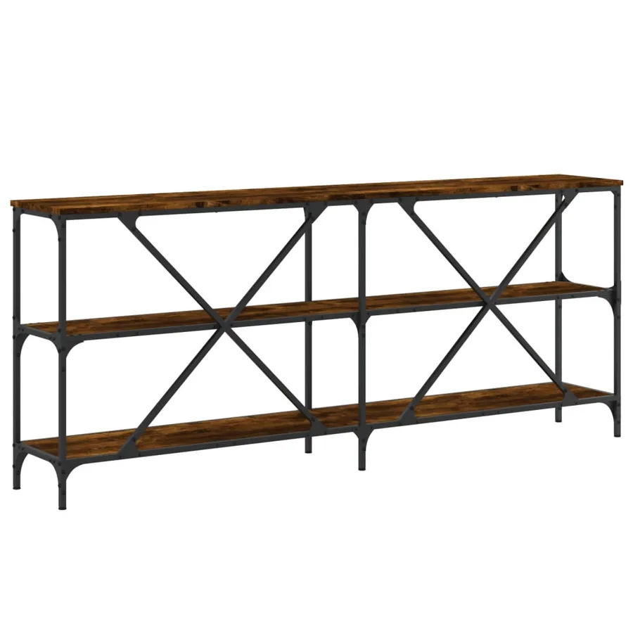 Table console chêne fumé 180x30x75 cm bois d'ingénierie et fer - 6