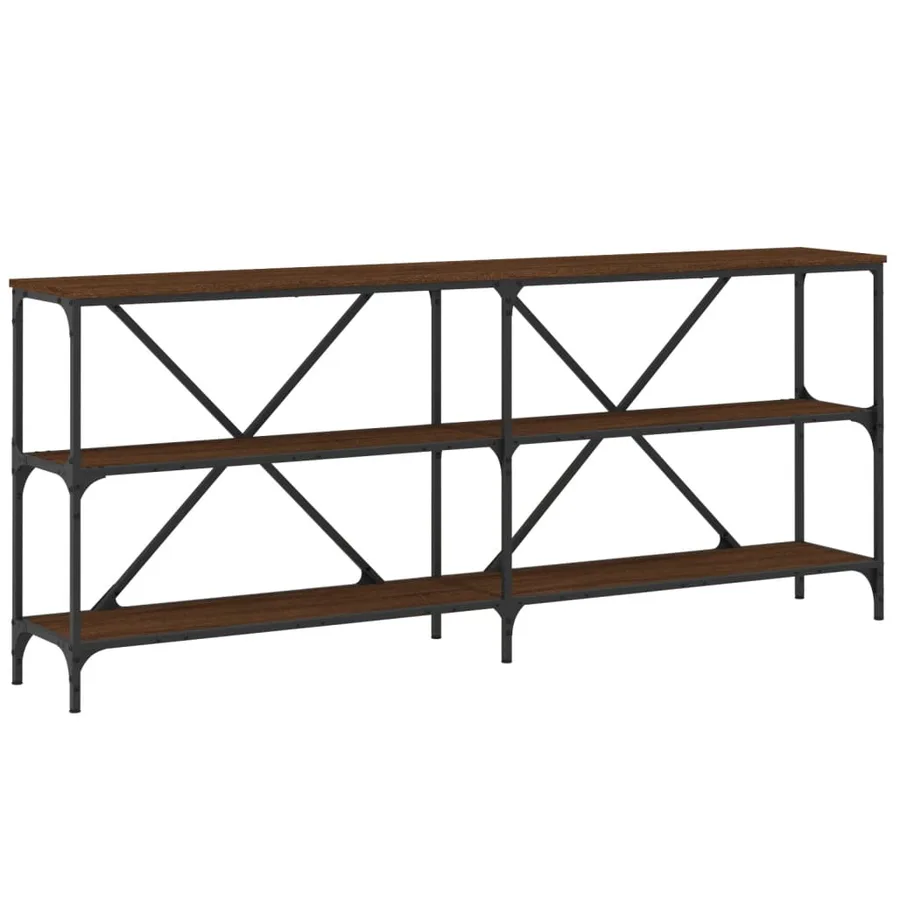 Table console chêne marron 180x30x75 bois d'ingénierie et fer - 2