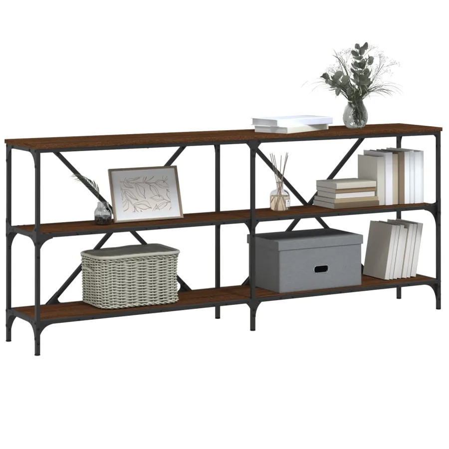 Table console chêne marron 180x30x75 bois d'ingénierie et fer - 3