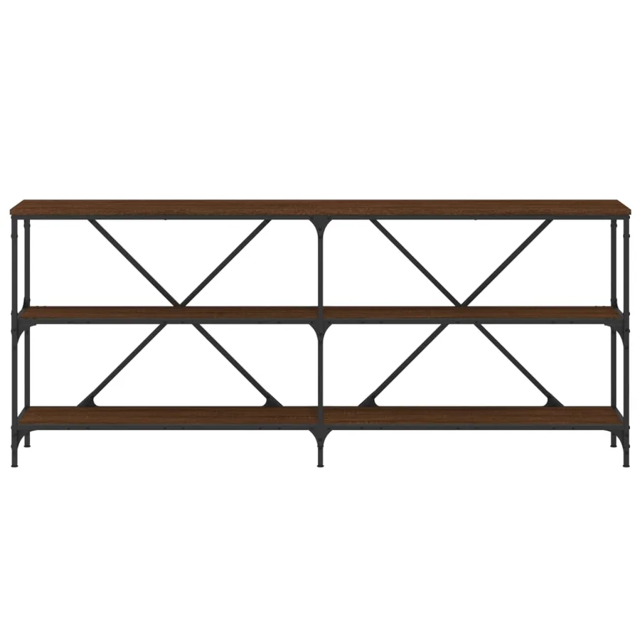 Table console chêne marron 180x30x75 bois d'ingénierie et fer - 4