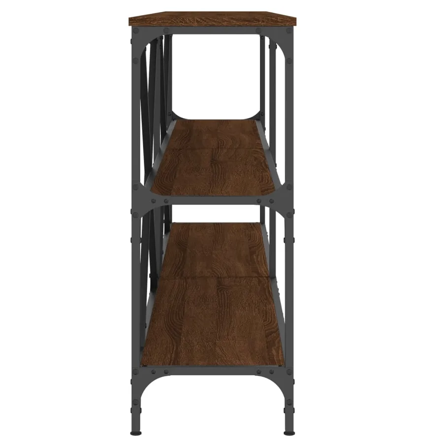 Table console chêne marron 180x30x75 bois d'ingénierie et fer - 5