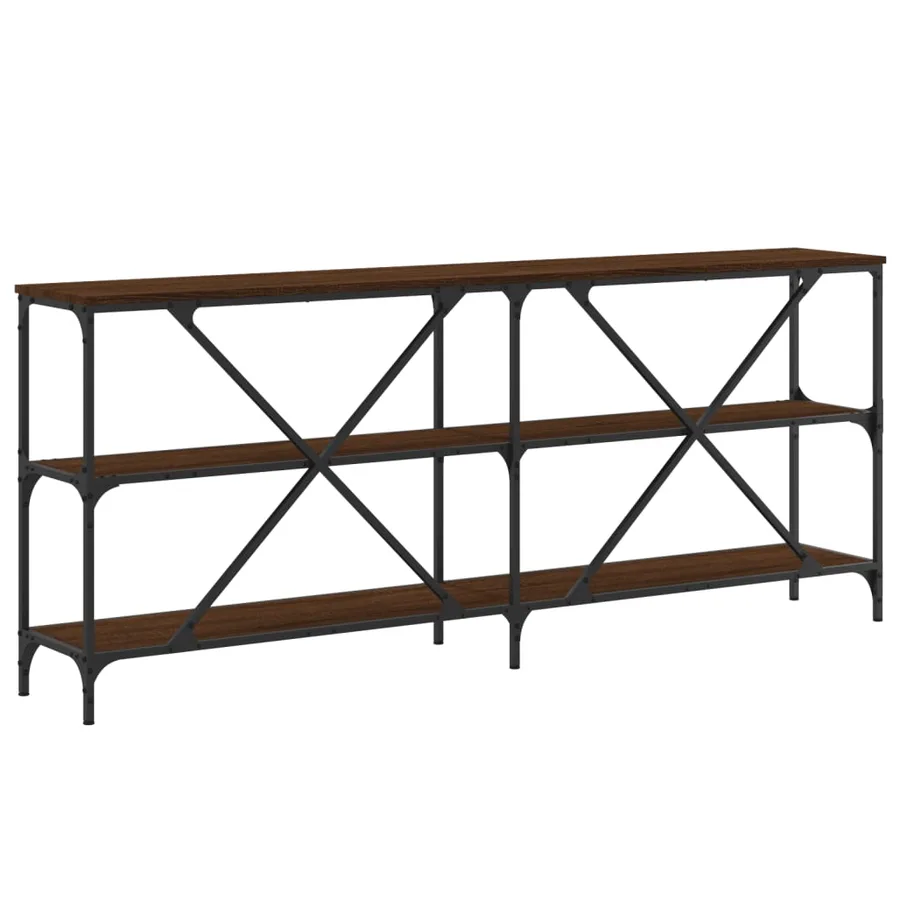 Table console chêne marron 180x30x75 bois d'ingénierie et fer - 6