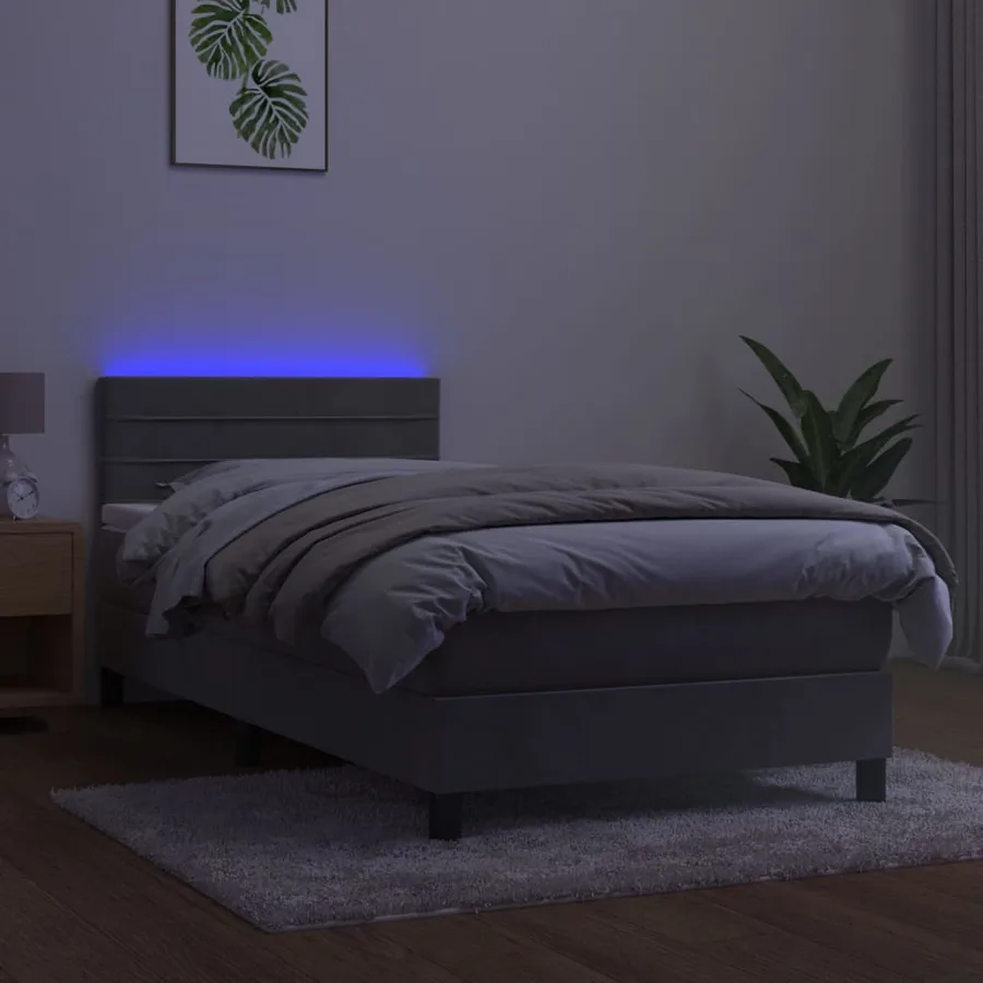 Sommier à lattes de lit et matelas et LED Gris clair 90x190 cm - 4