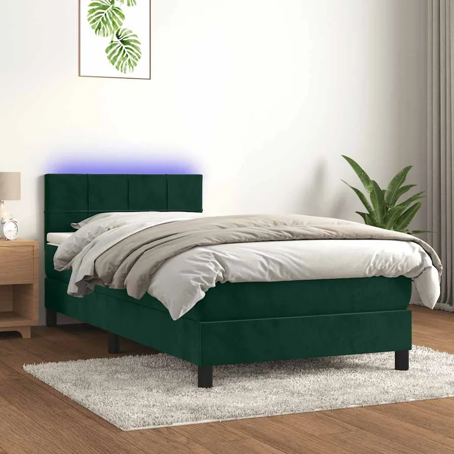 Sommier à lattes de lit et matelas et LED Vert foncé 90x190 cm