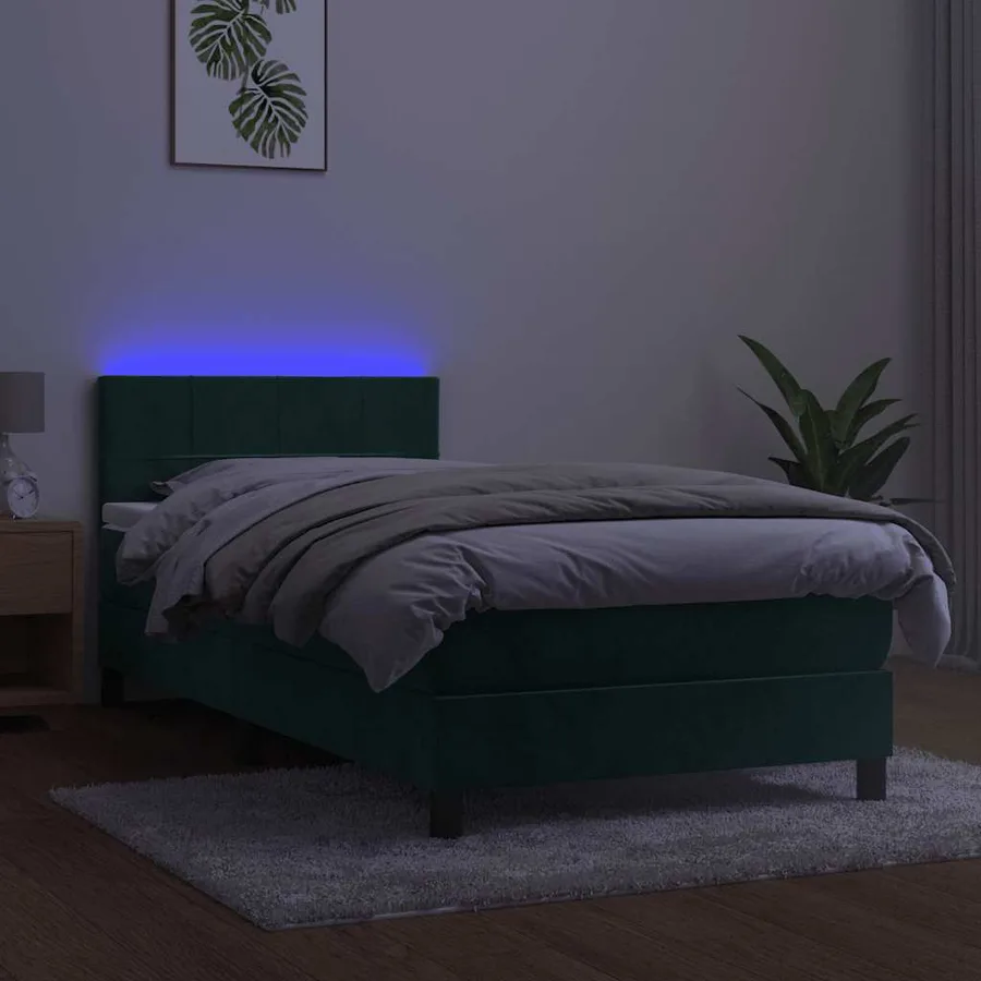 Sommier à lattes de lit et matelas et LED Vert foncé 90x190 cm - 3