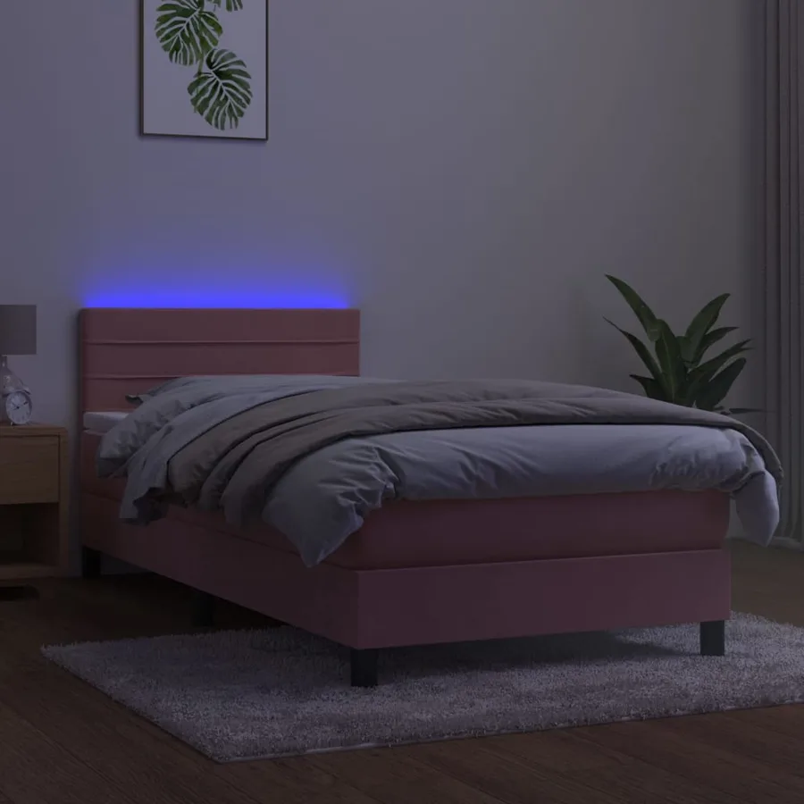 Sommier à lattes de lit avec matelas et LED Rose 90x190 cm - 4