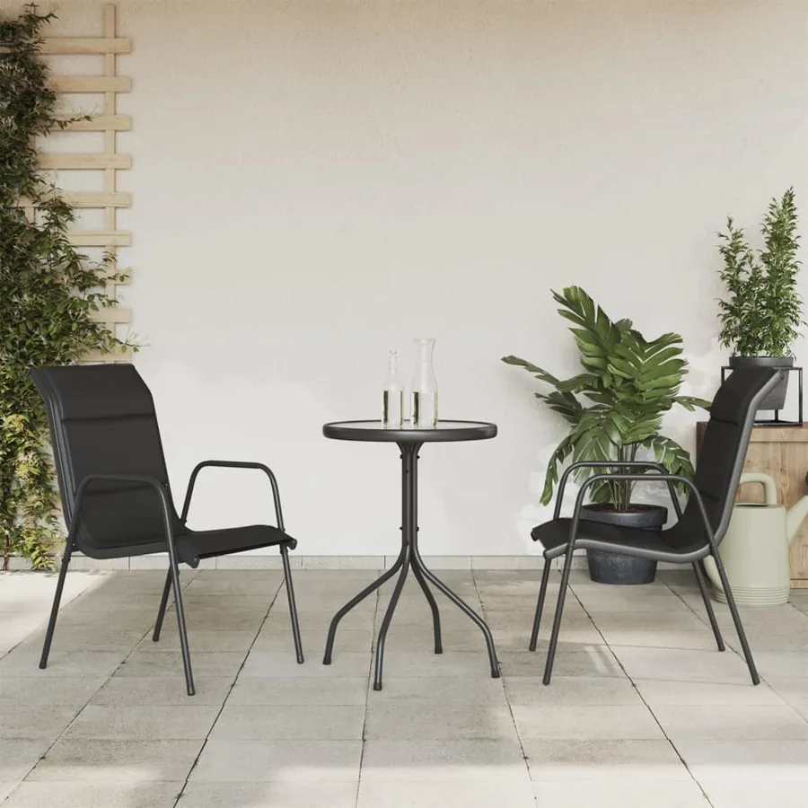 Ensemble à manger de jardin 3 pcs noir acier