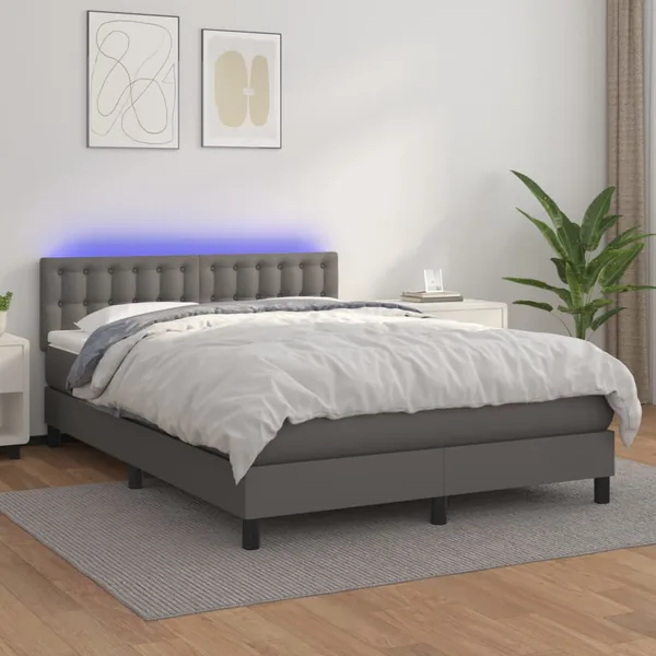 Sommier à lattes de lit avec matelas et LED Gris 140x200 cm