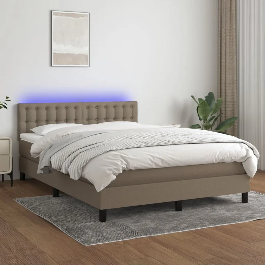 Sommier à lattes de lit avec matelas LED Taupe 140x190 cm Tissu