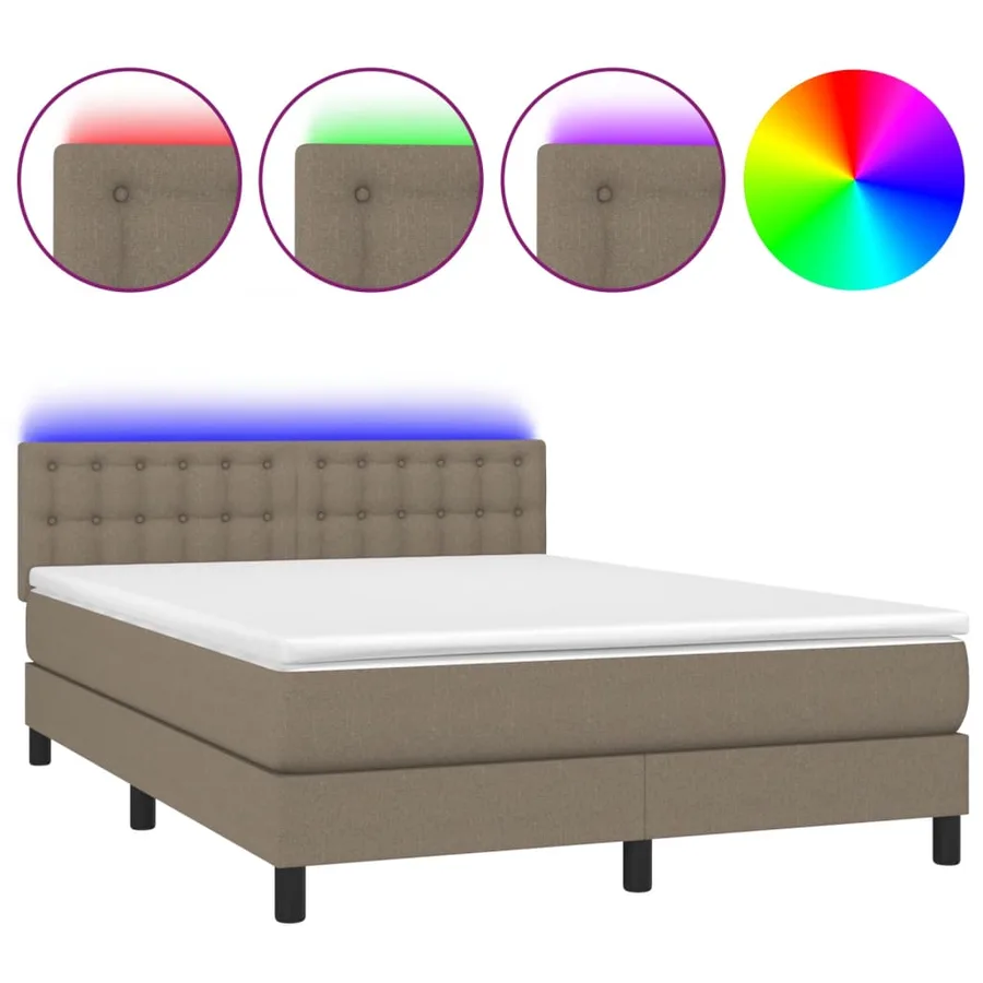 Sommier à lattes de lit avec matelas LED Taupe 140x190 cm Tissu - 2