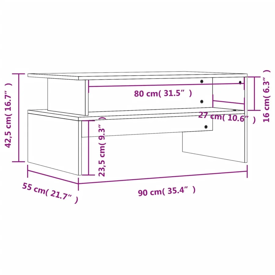 Table basse chêne sonoma 90x55x42,5 cm bois d'ingénierie - 9