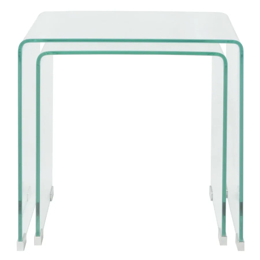 Ensemble de tables gigognes 2 Pièces Verre trempé Transparent - 2