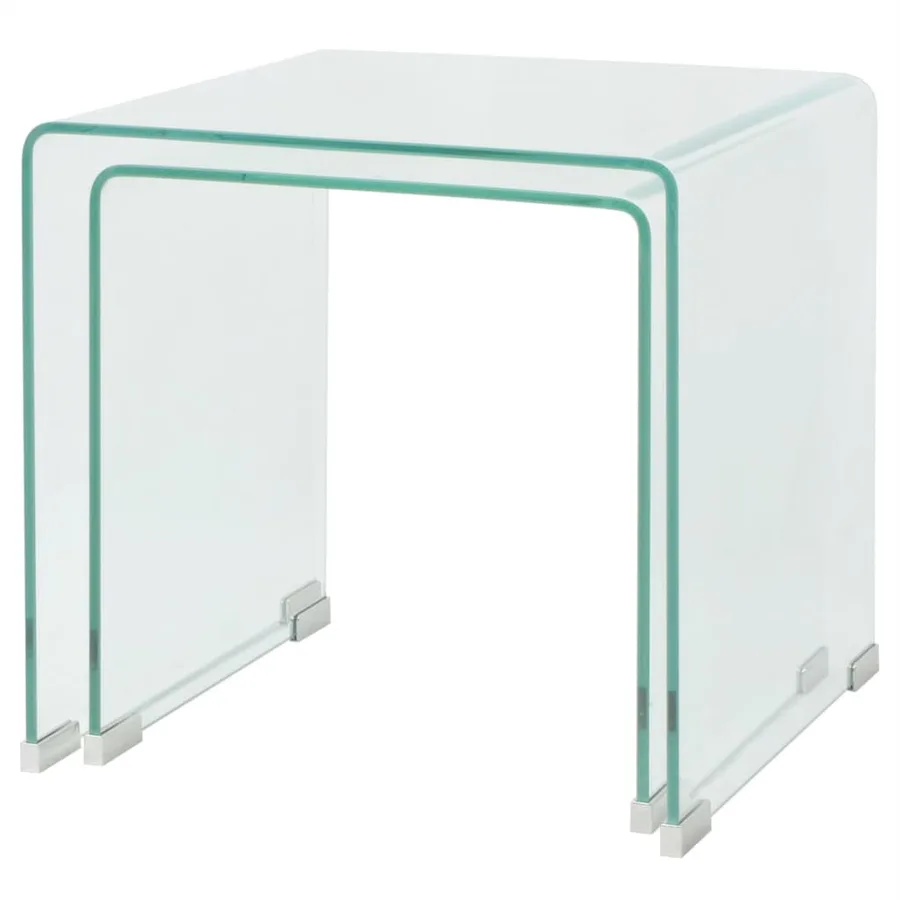 Ensemble de tables gigognes 2 Pièces Verre trempé Transparent - 3