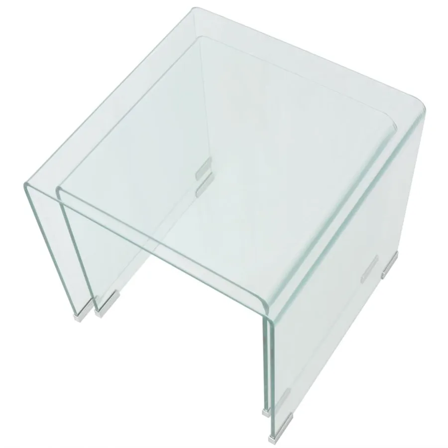 Ensemble de tables gigognes 2 Pièces Verre trempé Transparent - 4
