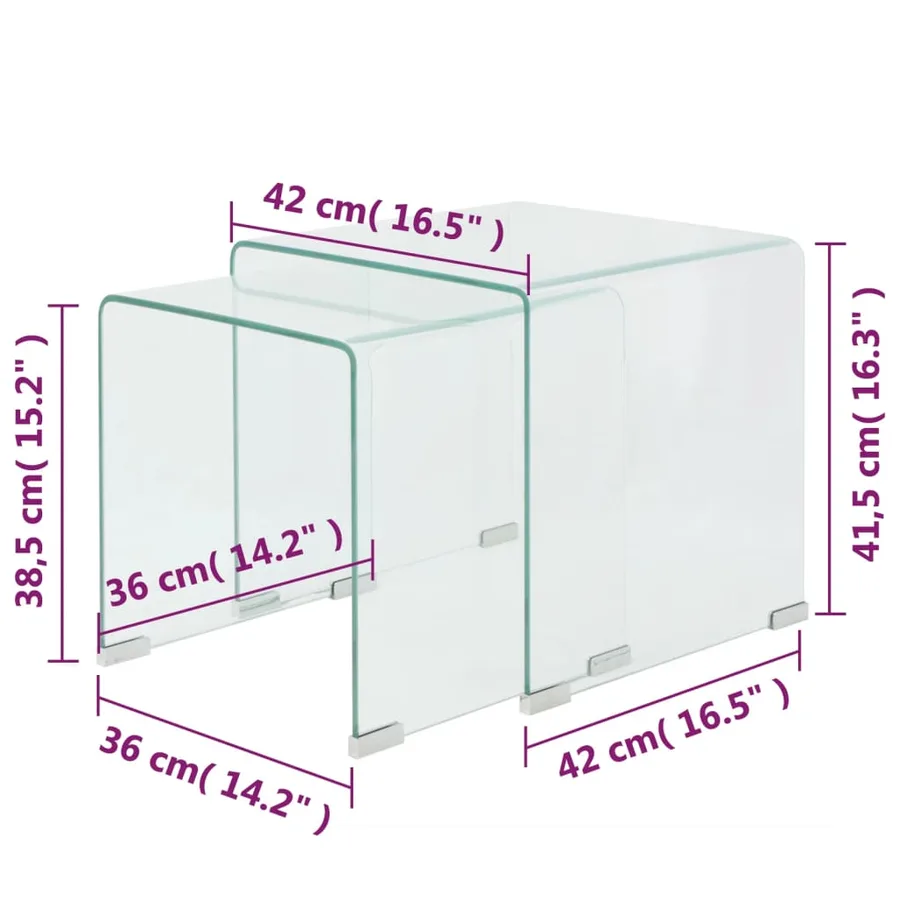 Ensemble de tables gigognes 2 Pièces Verre trempé Transparent - 6